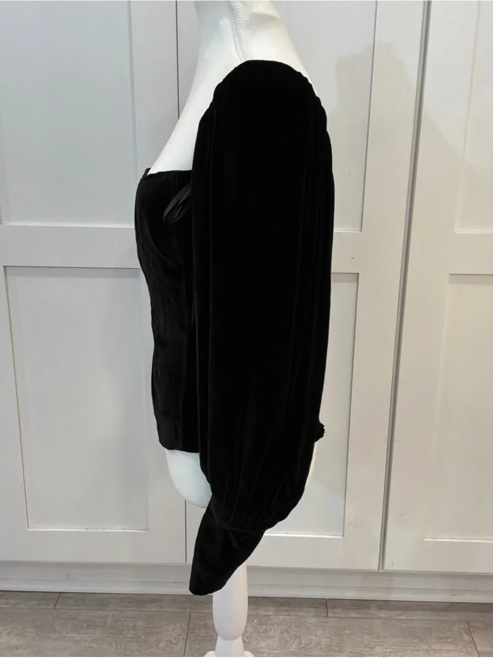 Reformation Velvet Square Neckline Black Silk Blend Puff Sleeve Blouse Top Sz 10